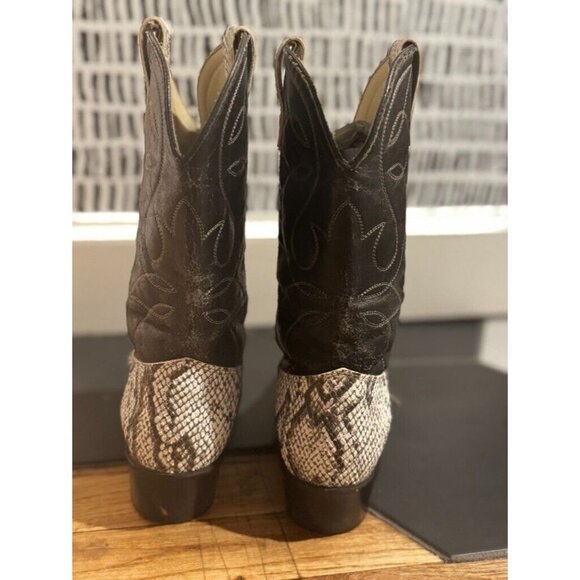 Vintage Black & White Faux Leather snakeskin cowboy cowgirl boots metal toe 3.5Y - Picture 5 of 9